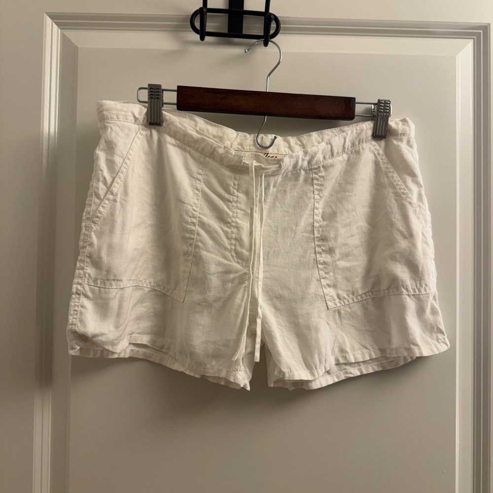 Women's White Drawstring 100% Linen Shorts Small Chino